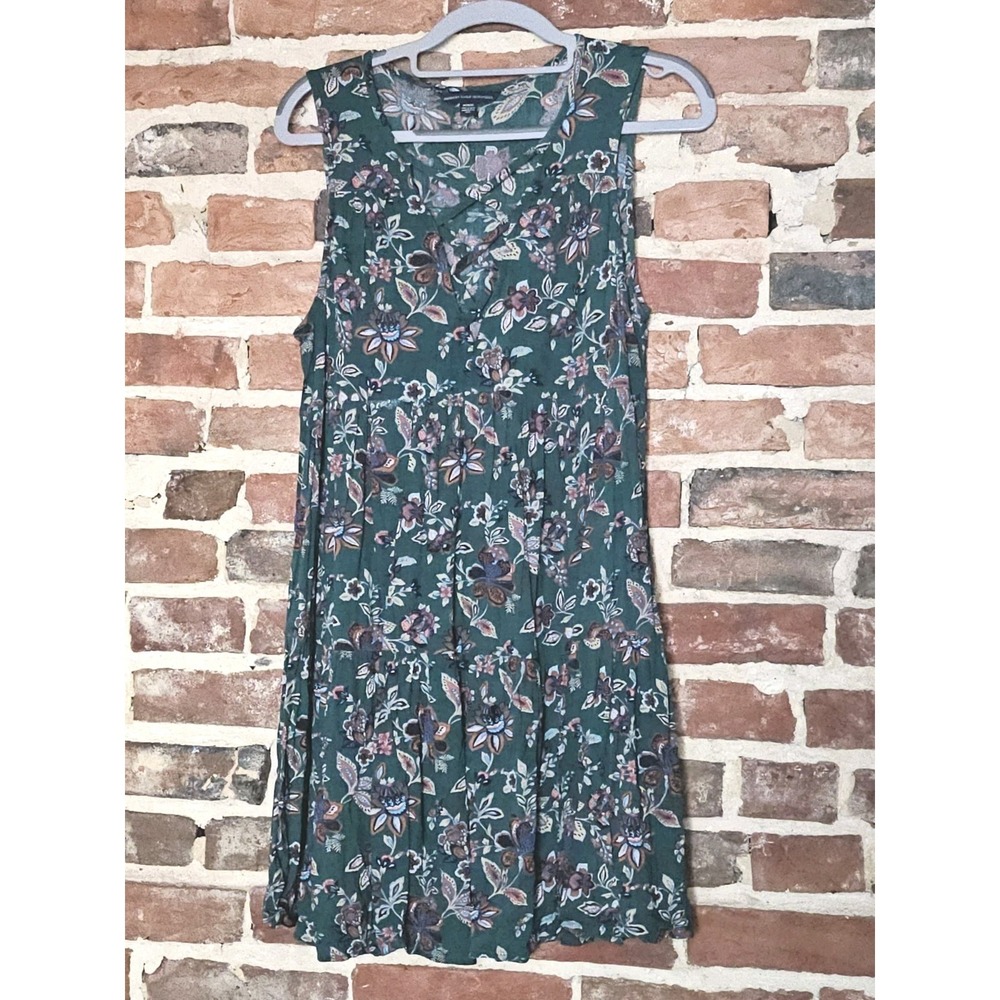 American Eagle Womens Dress Sz M Lace Front Sleeveless Floral Green‎ Festival